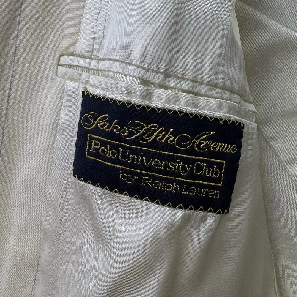 Vintage Polo Ralph Lauren Saks Fifth Avenue Ivory Pinstripe Blazer 42R USA